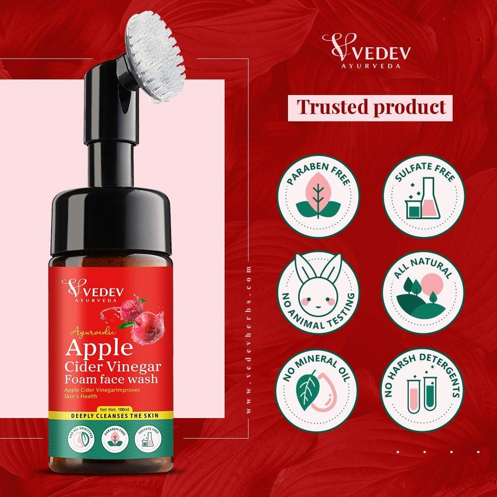 Vedev Apple Cider Vinegar Foam Face Wash "Deep Cleansing, Hydration, and Acne Control" (100 ml) - VEDEVHERBS